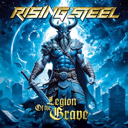 Album cover: armored Viking warrior with sword, stormy blue background.