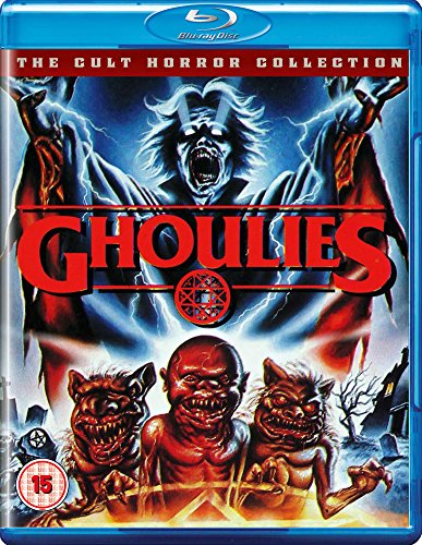 Ghoulies" Blu-ray cover with demonic creatures and stormy, eerie background.
