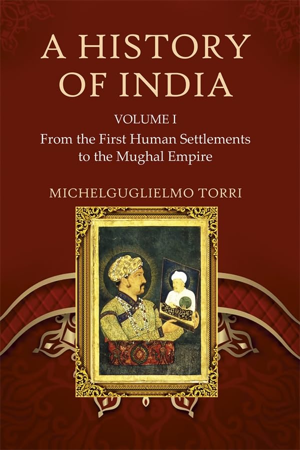 Book cover for A History of India Volume I featuring a framed Mughal portrait.