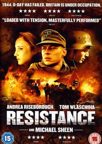 DVD cover for āResistanceā depicting wartime scenes and actorsā portraits.
