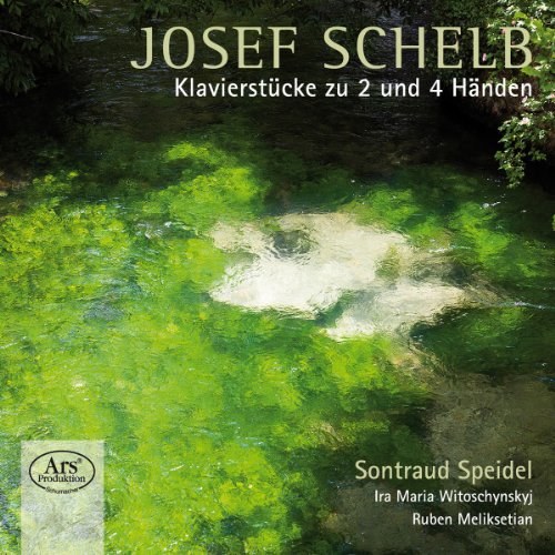 CD cover for Josef Schelb piano works with abstract green water image.