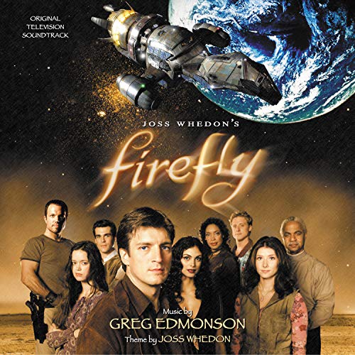 Firefly" soundtrack CD cover featuring spaceship, cast photos, and planet Earth.
