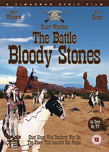 DVD cover for "The Battle of Bloody Stones" featuring cowboys and Native Americans.