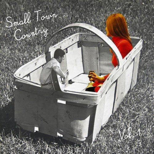 Black and white CD cover with children in a picnic basket.