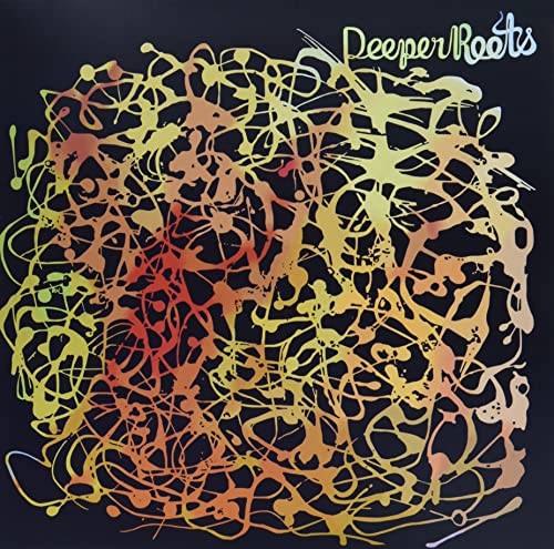 Vinyl record cover with abstract gold and red paint splatters.