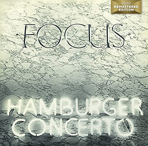 Album cover for Focus Hamburger Concerto featuring text over a marble-like textured background.