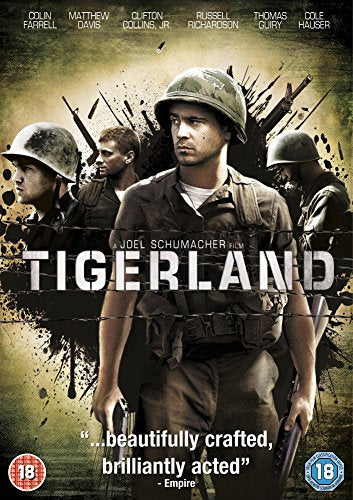DVD cover for “Tigerland” featuring soldiers in Vietnam, gritty aesthetic.