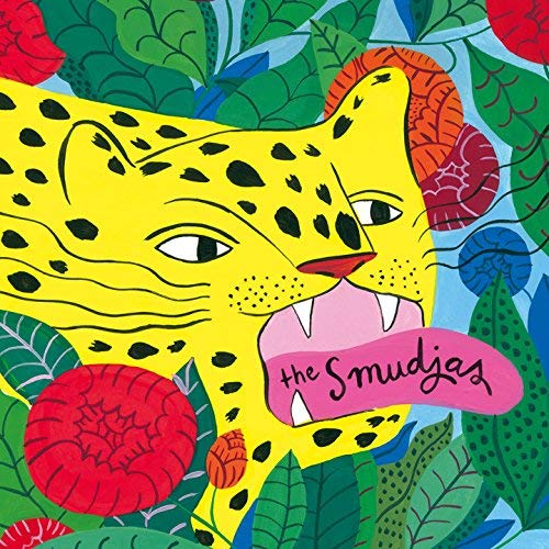 Yellow leopard illustration with red flowers, album cover for The Smudjas.