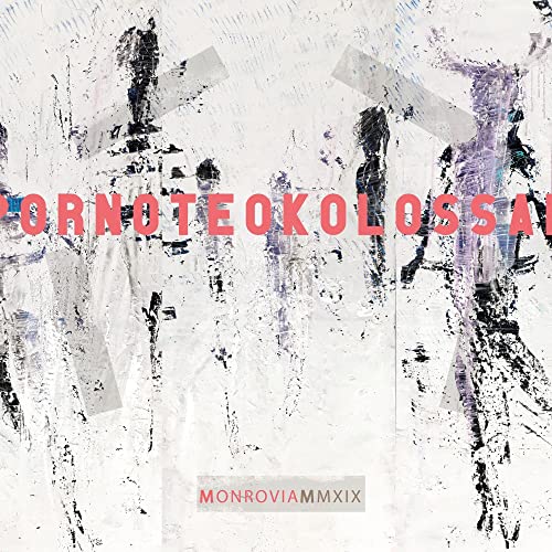 Vinyl record cover with abstract white, red, and black brushstroke design.