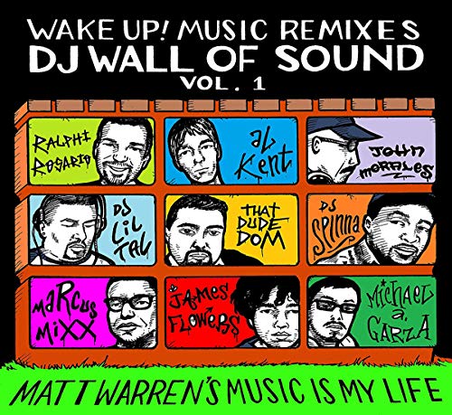 CD cover: “Wake Up! Music Remixes” with sketched portraits in brick pattern.