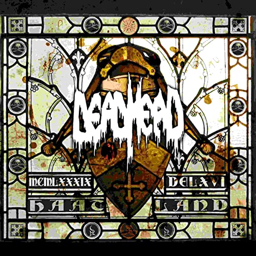 Stained-glass style album cover for "Dead Head - Haatland" with skull imagery.