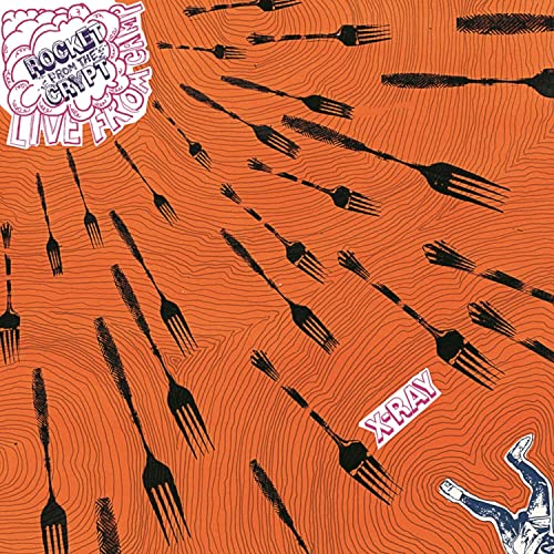 Record album cover with repeating forks and a falling figure.