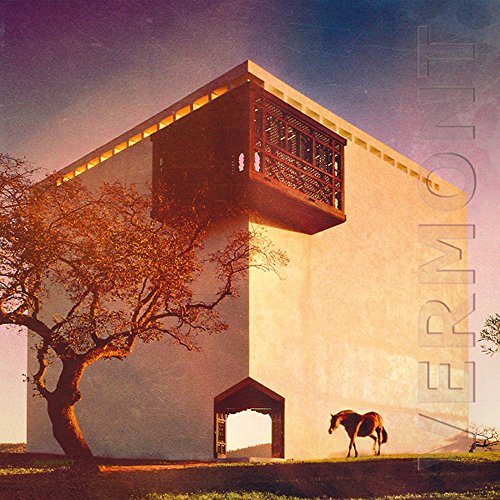 CD cover with a modern building, tree, and horse in a field.