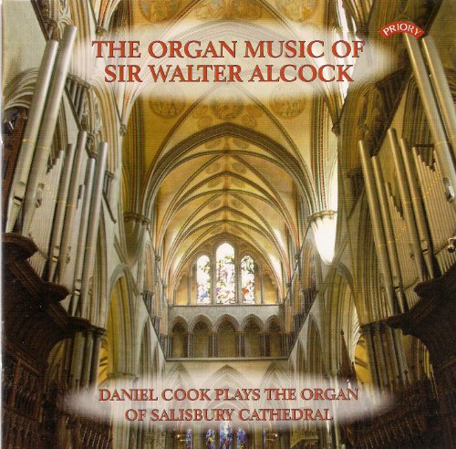 CD cover for "The Organ Music of Sir Walter Alcock" featuring a cathedral interior.