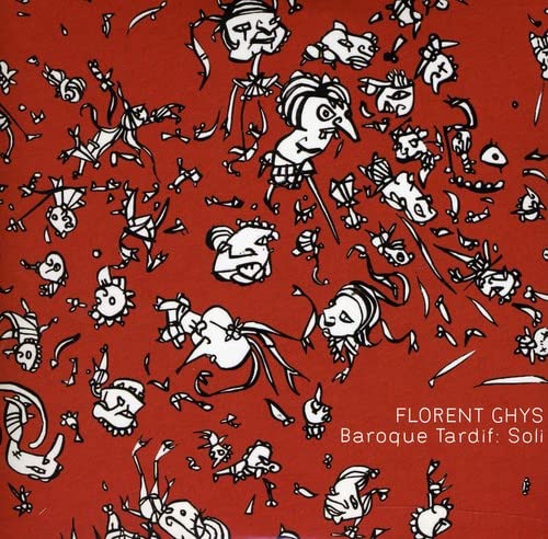 CD cover with repeating white line-drawn faces on a red background.