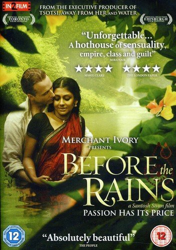 DVD cover for “Before the Rains” featuring a couple amidst lush greenery.