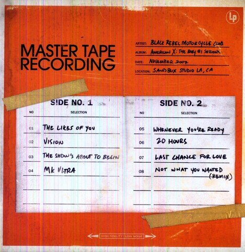 Orange vinyl record cover with handwritten tracklist and tape accents.
