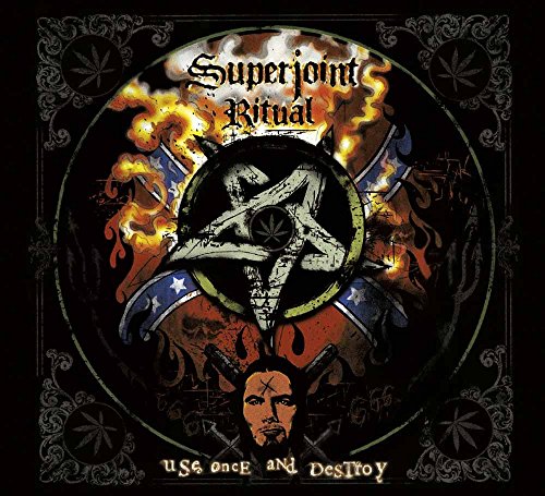 CD cover for Superjoint Ritual, featuring a pentagram, flames, and a face.