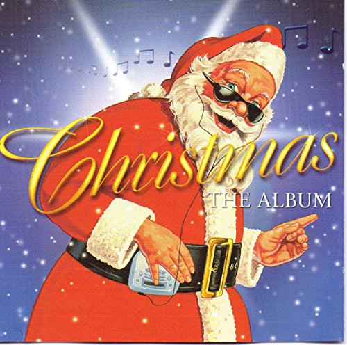 CD cover: Santa Claus wearing sunglasses points, with musical notes.