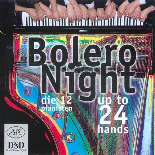 CD cover with many hands playing a colorful piano, titled "Bolero Night.