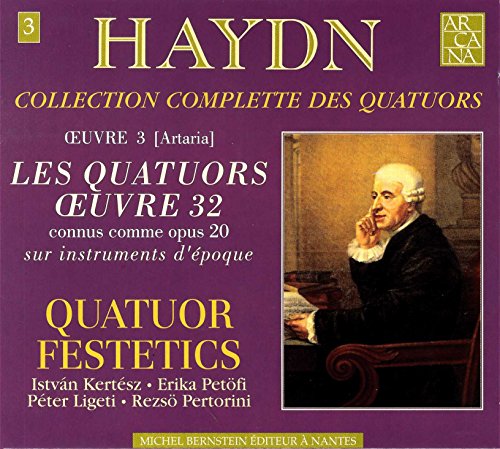 CD cover for Haydn’s “Quatuors Op. 32” featuring a portrait of Haydn.
