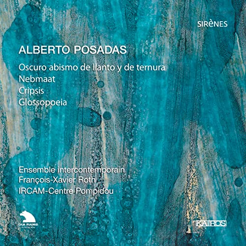 CD cover with abstract teal and silver marbled texture, text details.