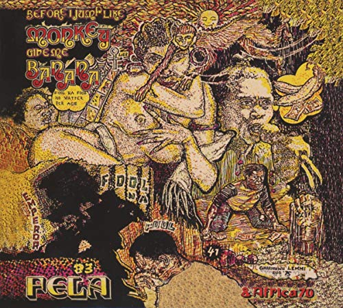 Fela Kuti CD cover: vibrant, chaotic collage of figures and text.