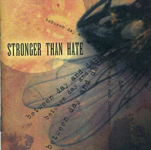 CD cover with insect wings and text repeating “between day and darkness”.
