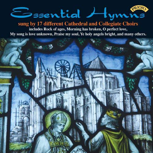 CD cover for "Essential Hymns" featuring stained glass and cherubs.