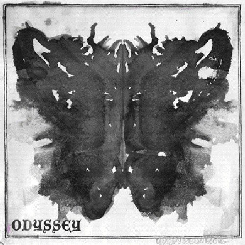 Black and white inkblot resembling a butterfly with "Odyssey" text.