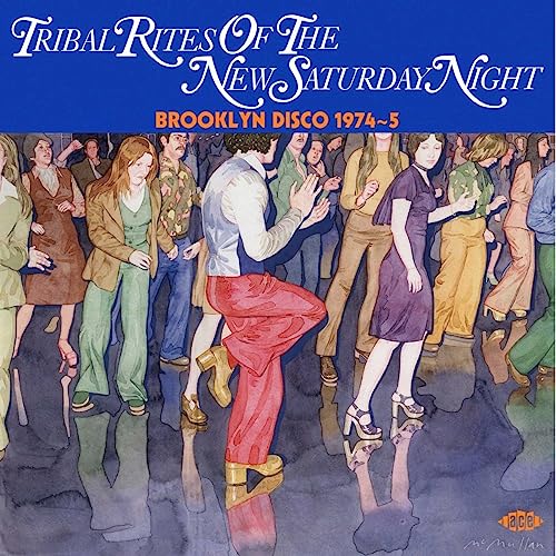Painted album cover depicting a crowded disco dance floor from the 1970s.