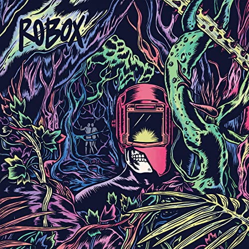 Colorful album cover featuring a robotic head in a vibrant, overgrown jungle.