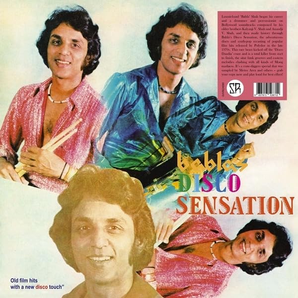 Vintage album cover featuring four men and colorful disco typography.