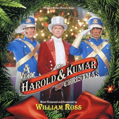 A Very Harold & Kumar 3D Christmas" CD cover with toy soldiers and festive décor.