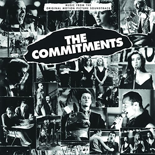 Black and white collage of scenes from the movie The Commitments on vinyl cover.