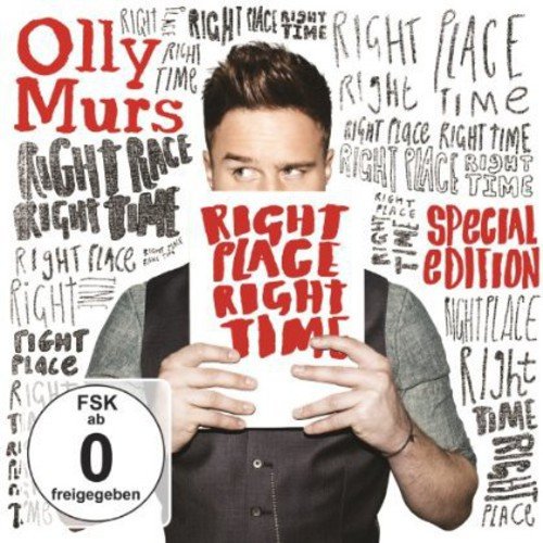 Olly Murs album cover, "Right Place Right Time," with text overlay.