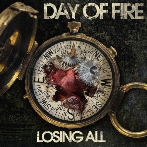 CD cover: damaged compass with fiery, swirling center and text.