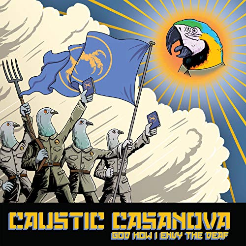 Album cover: pigeons with flags, a parrot, and a fork, bold text below.