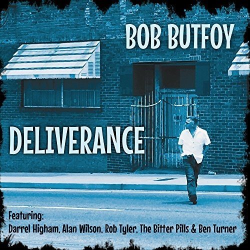 CD cover for Bob Butfoy’s “Deliverance” featuring a building and a man walking.