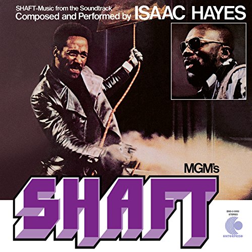 Album cover for Isaac Hayes’ “Shaft” featuring two portraits and bold text.