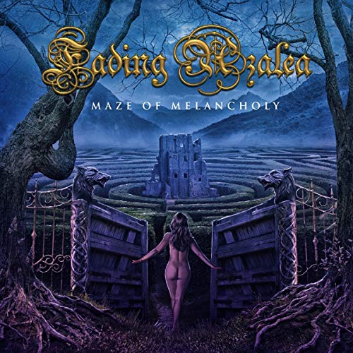 CD cover: woman before a maze and castle, dark fantasy art.