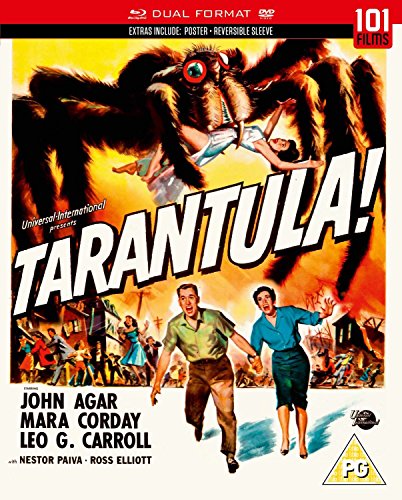 Vintage movie poster for "Tarantula!" featuring a giant spider and fleeing people.