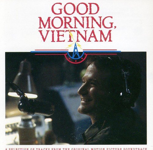 CD cover for "Good Morning, Vietnam" featuring Robin Williams with headphones.