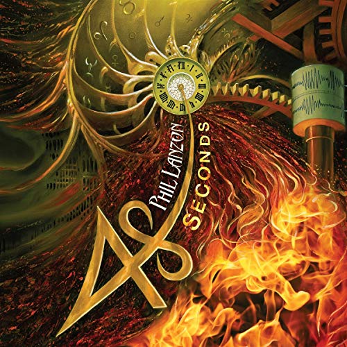 CD cover for Phil Lanzon’s “48 Seconds” with clocks and fiery imagery.