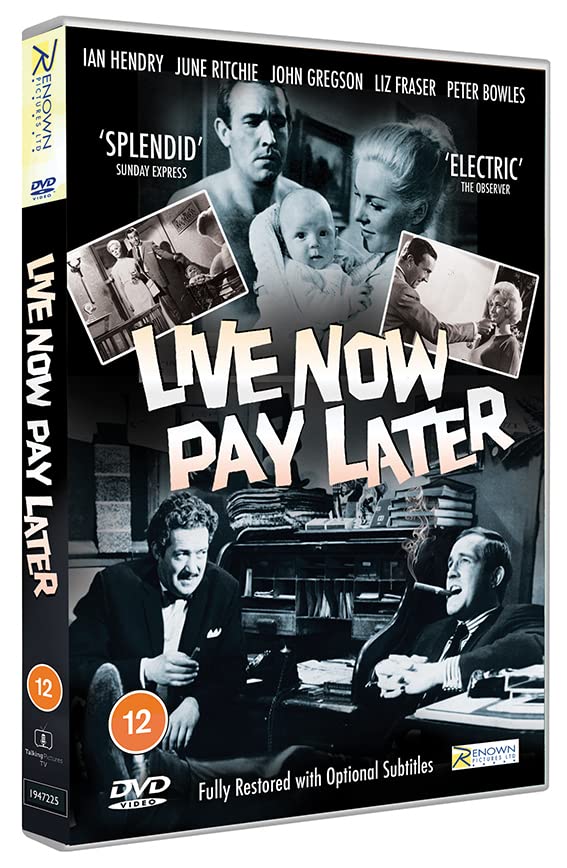 DVD cover for "Live Now Pay Later" featuring black and white film stills.