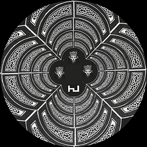Black and white vinyl record label with intricate Celtic knot design.