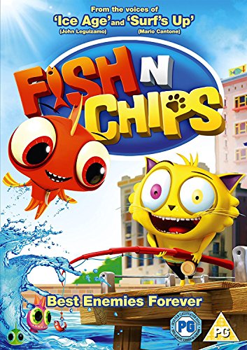DVD cover for "Fish N Chips" featuring a red fish and yellow cat.