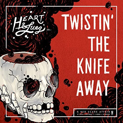 CD cover: red background, skull with a rose in the eye socket.