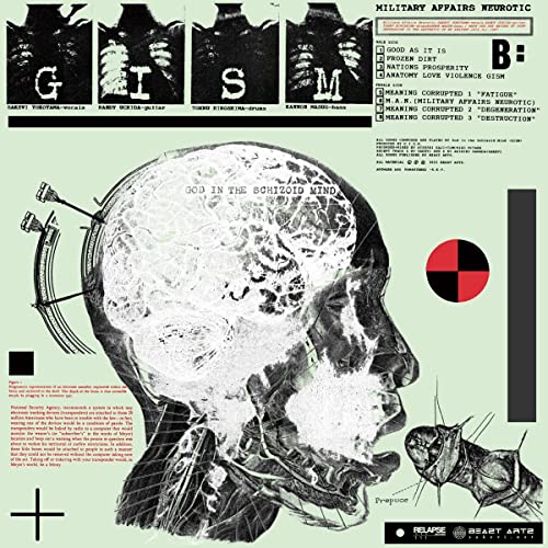 Vinyl record cover: distorted skull image with text and graphic elements.