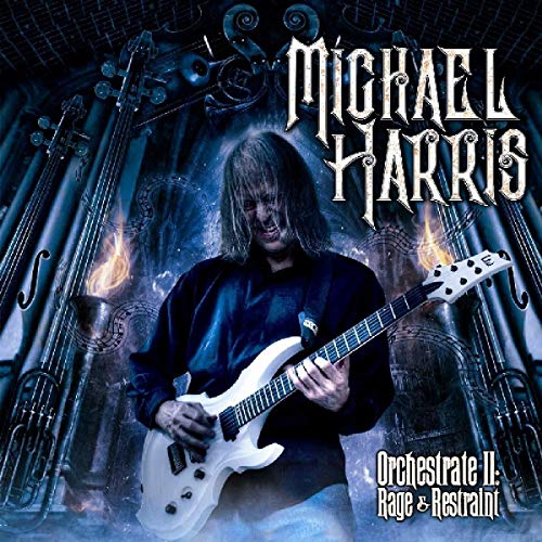 Michael Harris album cover featuring a guitarist and orchestral instruments.